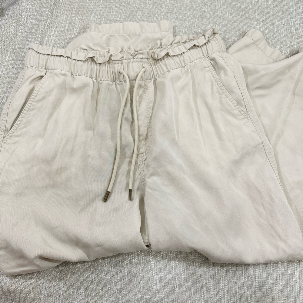 Loft Beige/Tan Paper Bag Pull On Wide Leg Pants Size L